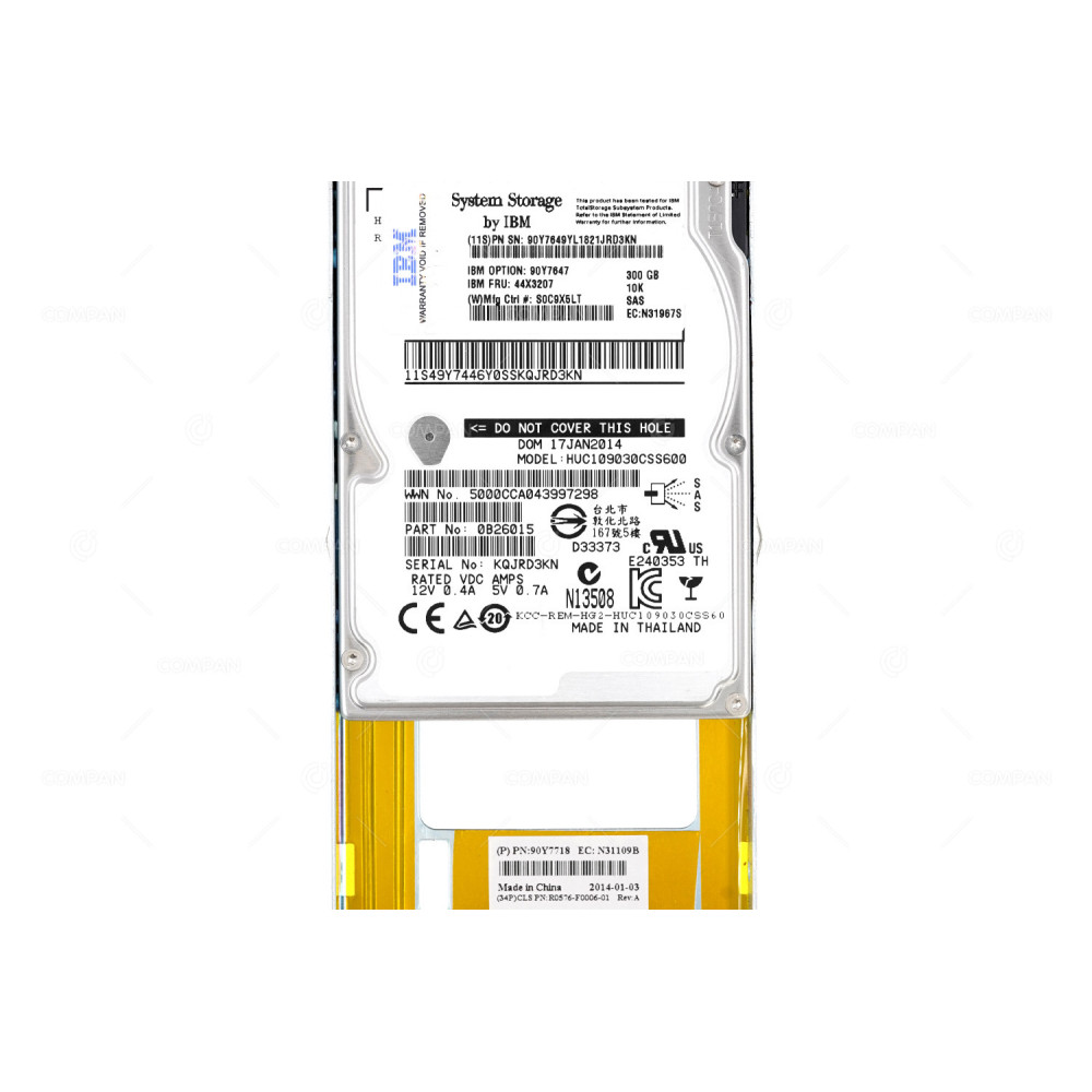 44X3207 IBM HDD 300GB 10K SAS 6G 2.5" SFF HOT-SWAP FOR STORWIZE 7000